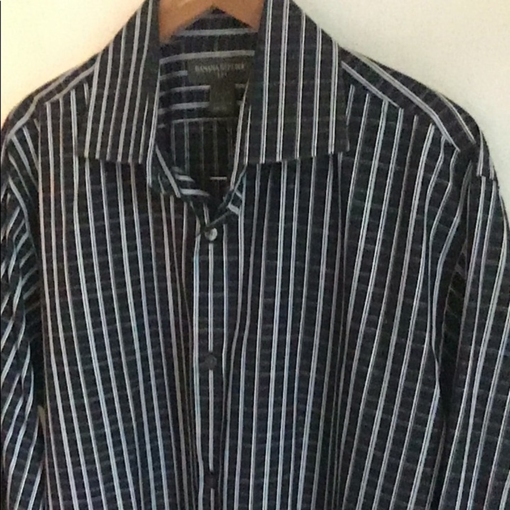 Banana Republic Men’s Striped Checked Button Up Dress Shirt Classic Fit